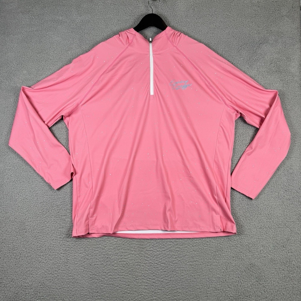 Sunday Swagger Men XXL Brisk Pink Paint Splatter Golf Performance Hoodie 1/4 Zip